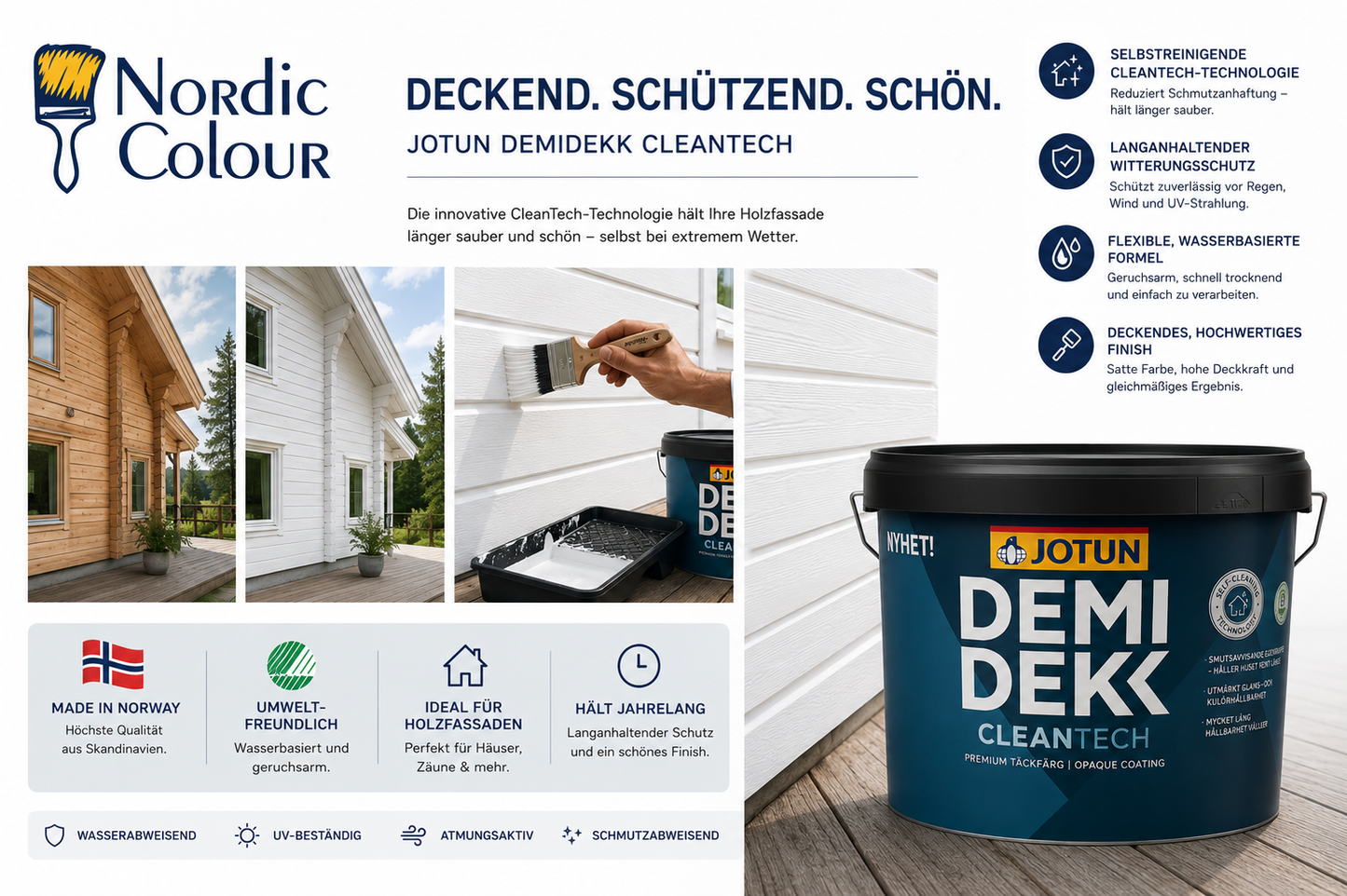 JOTUN DEMIDEKK Cleantech weiß - deckende Holzfarbe f. außen